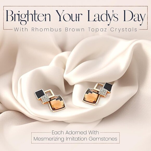 Women's Crystals Brown Simulated Topaz Rhombus Earrings Plated - Picture 8 of 10